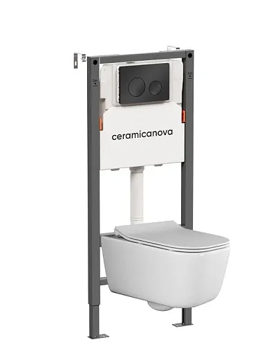 Инсталляция Ceramicanova Balance CN3005_121001MB, с безободковым унитазом New Day, сиденье микролифт, клавиша Circle черная матовая