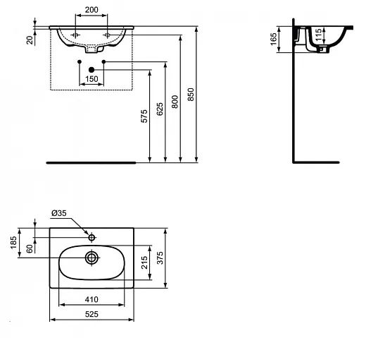 Умывальник Ideal Standard Tesi Vanity 53см белый, T351101
