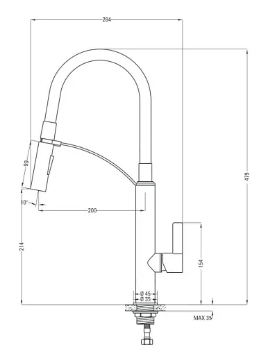 Смеситель для мойки с вытягивающимся изливом Deante Gerbera BGB_W720, белый/хром, гибкий излив