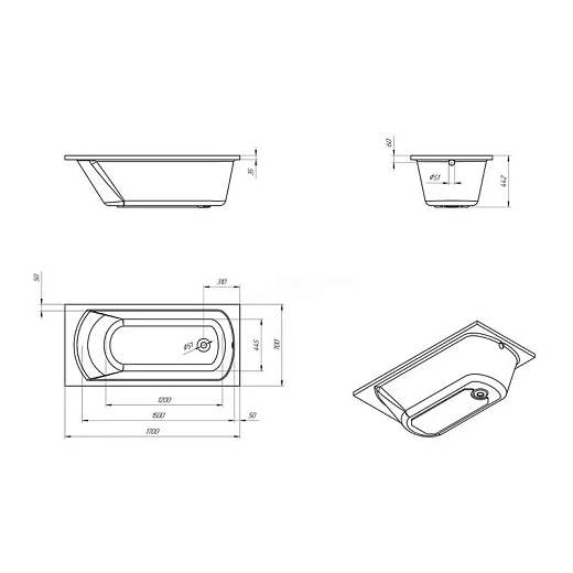 Ванна акриловая Eurolux MIAMIKA MS W E1017070032 170x70 белый