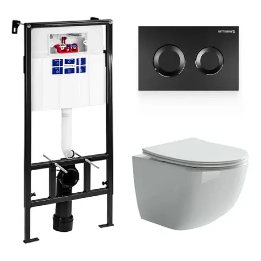 Инсталляция Bettoserb Sava Fix Slim с безободковым унитазом Ceramicanova Forma Rimless, сиденье микролифт, сантехфарфор, клавиша смыва, SET40006467/CN3009