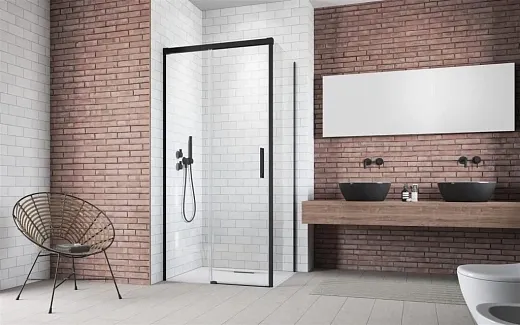 Боковая стенка Radaway Idea Black S1 120 см, стекло прозрачное, профиль черный, левая, 387054-54-01L