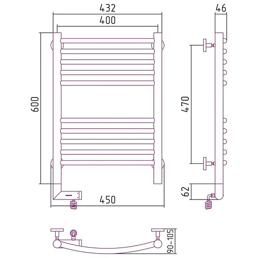 Полотенцесушитель электрический Сунержа Богема 2.0, 600x500, цвет хром, 00-5202-6050/00-5203-6050
