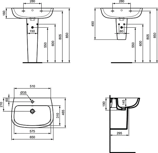 Умывальник Ideal Standard Esedra T279701 65см, T279701