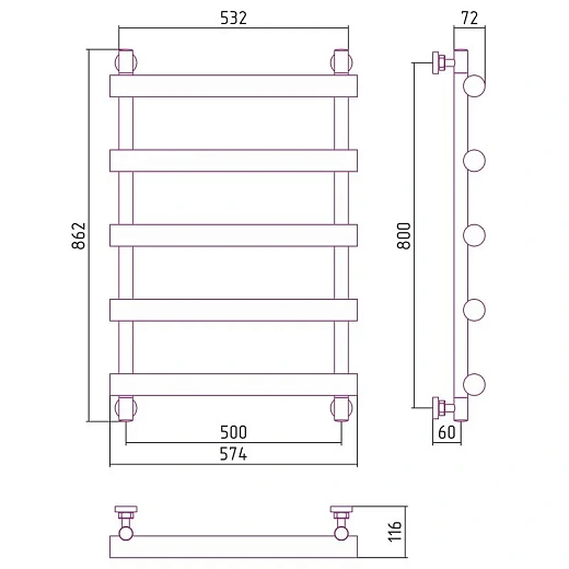 Полотенцесушитель водяной Сунержа Атлант, 800x500, цвет шампань, 020-0226-8050