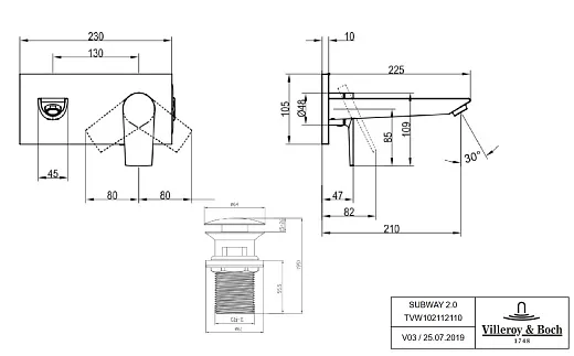 Смеситель Villeroy&Boch Subway 2.0, однорычажный, TVW10211211061