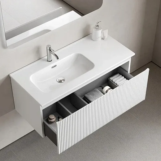 Тумба под раковину Sancos SNOB R 1.0, SNR1.0100LW/SNR1.0100RW, 100 см, подвесная, чаша левая/правая, Bianco