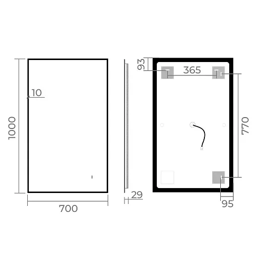 Зеркало Raval Альтера Black 60х100 бесконтакт Гор/верт, AltBl.02.600x1000/W/RL