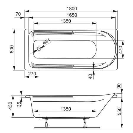 Акриловая ванна VAGNERPLAST HERA 180x80 Акриловая ванна VAGNERPLAST HERA 180x80