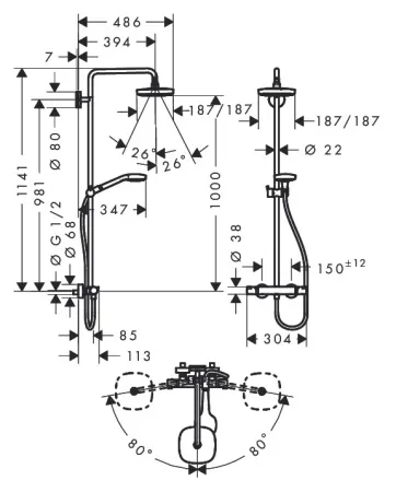 Душевая стойка Hansgrohe Croma Select E 180 27256400 с термостатом