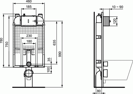 Легкая рамочная инсталляция для унитазов Ideal Standard ProSys 80M R014667