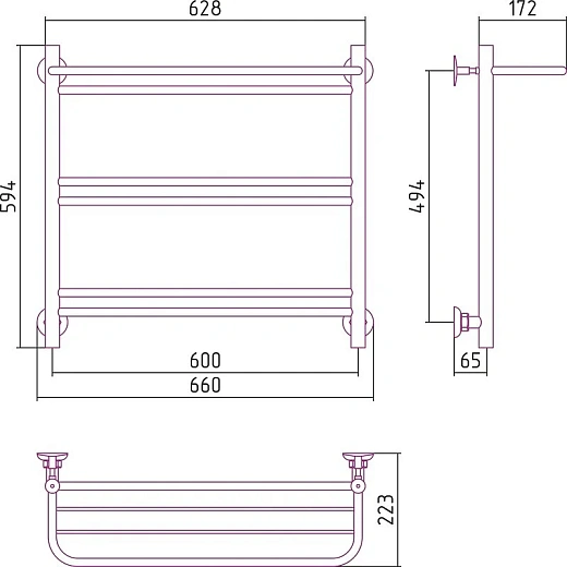 Полотенцесушитель водяной Стилье Версия-Н1, 60/60, 600x600, цвет черный, 17621-6060