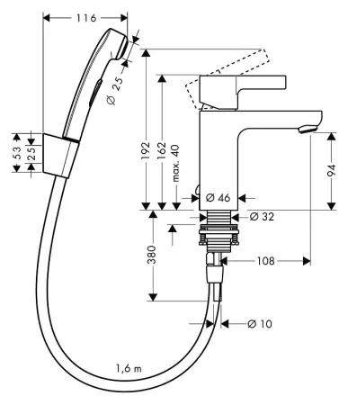 Смеситель Hansgrohe Metris S 31160000 для раковины с гигиеническим душем