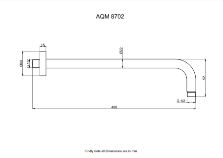 AQM8702GM Держатель верхнего душа AQUAme, L=400 мм, настенный, металл AQM8702GM Держатель верхнего душа AQUAme, L=400 мм, настенный, металл