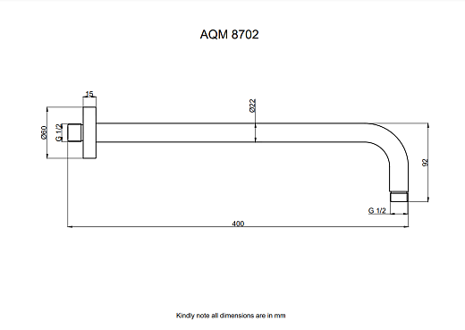 AQM8702GM Держатель верхнего душа AQUAme, L=400 мм, настенный, металл