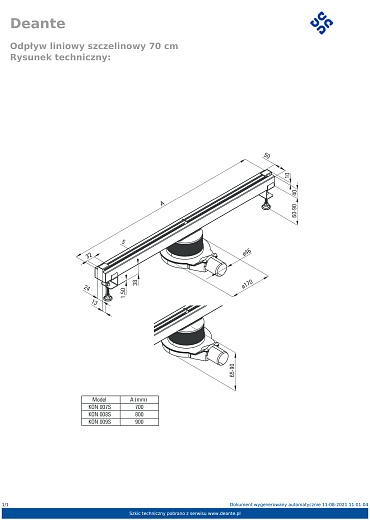 Душевой линейный трап Deante KON_009S сталь