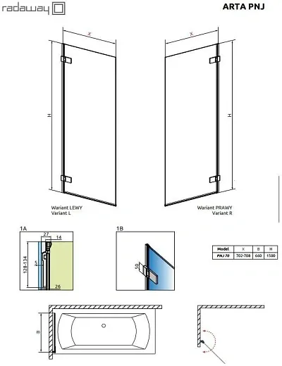 Шторка для ванны Radaway Arta PNJ 70 210101-01