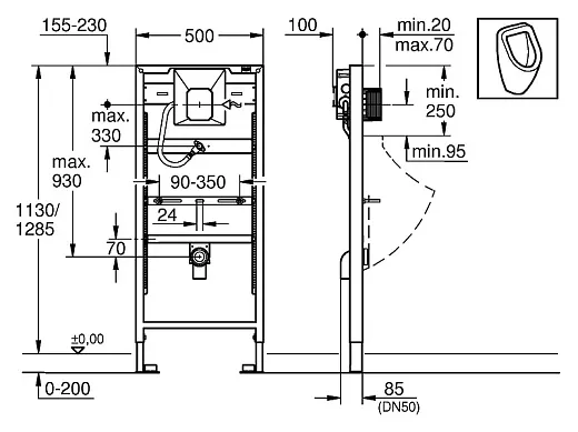 Система инсталляции для писсуаров Grohe Rapid SL 38786001
