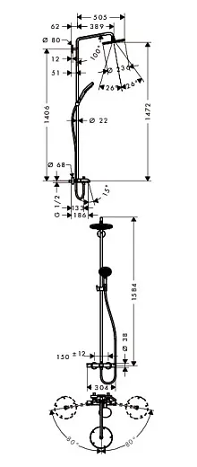 Душевая стойка Hansgrohe Raindance Select S 240 27117000 Showerpipe