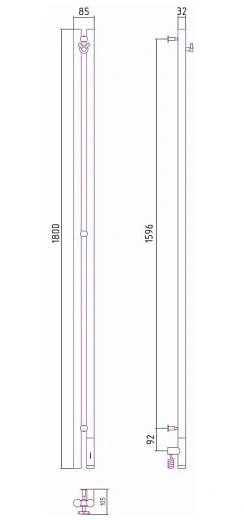 Полотенцесушитель электрический Сунержа Нюанс 3.0, 1800x100, правый, темный титан муар, 15-5843-1853