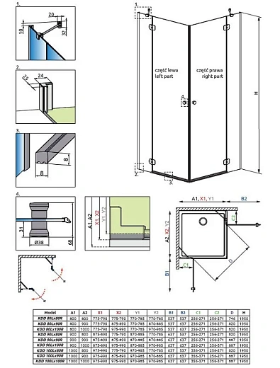 Душевой уголок Radaway Torrenta KDD 100R*80L, 100 x 80 х 195 см, стекло прозрачное, профиль хром, 132273-01-01R