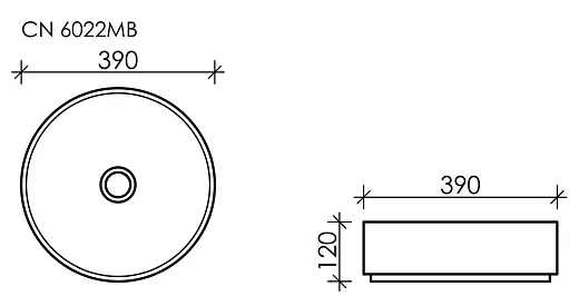 Умывальник Ceramicanova Element CN6022MB 39х39х12см накладной круглый без перелива, CN6022MB