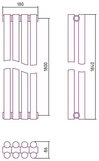 Радиатор стальной трубчатый Сунержа Эстет-11, ширина 20 см, высота 180 см, 4 секции, боковое подключение, хром, 00-0302-1804