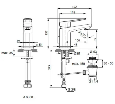 Смеситель Ideal Standard Tonic II A6330AA для раковины, с донным клапаном