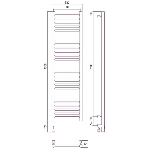 Полотенцесушитель электрический Сунержа Богема 3.0, 1200x300, цвет хром, 00-5804-1230/00-5805-1230
