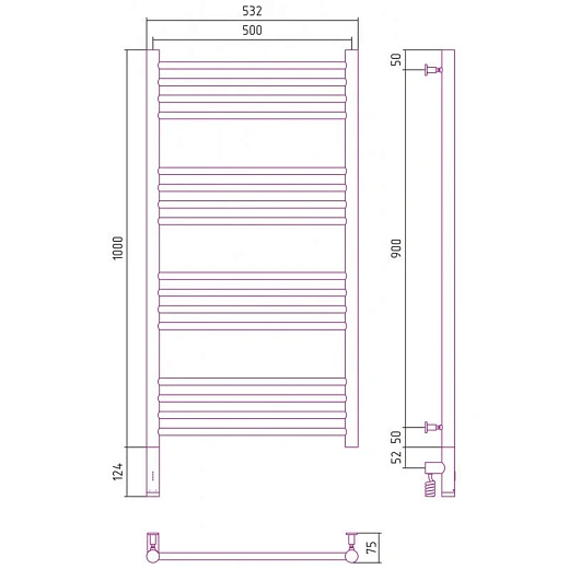 Полотенцесушитель электрический Сунержа Богема 3.0, высота 100 см, ширина 50 см, диммер слева/справа, цвет золото, 03-5804-1050/03-5805-1050