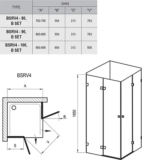 Душевой уголок Ravak Brilliant BSRV4 100 1UVAAA00Z1 + D01000A074 100x100 стекла прозрачные, профиль хром