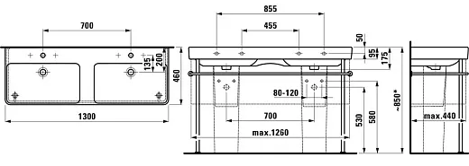 Умывальник двойной Laufen Pro S 814968 130x46
