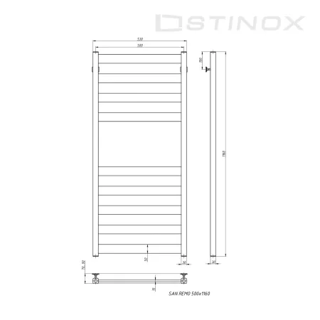 Полотенцесушитель водяной Stinox San Remo 500x1200 чёрный матовый