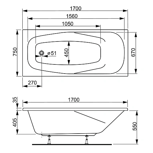 Акриловая ванна VAGNERPLAST ARONIA 170x75