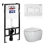 Инсталляция Bettoserb Sava Fix Slim, с безободковым унитазом Ceramicanova Play Rimless, сантехфарфор, сиденье микролифт, клавиша смыва, SET40006470/CN3001