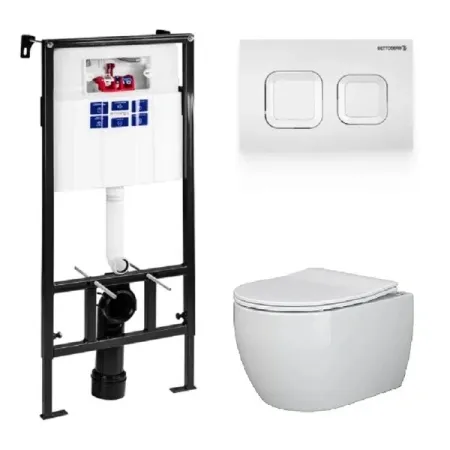 Инсталляция Bettoserb Sava Fix Slim, с безободковым унитазом Ceramicanova Play Rimless, сантехфарфор, сиденье микролифт, клавиша смыва, SET40006470/CN3001