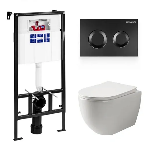 Инсталляция Bettoserb Sava Fix Slim с безободковым унитазом Ceramicanova Mia Rimless сиденье микролифт, сантехфарфор, клавиша смыва, SET40006467/CN1805
