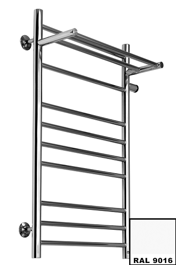 Полотенцесушитель Ростела Свирель V+ боковое подключение 1" правый 50x100 11 перекладин с полкой белый