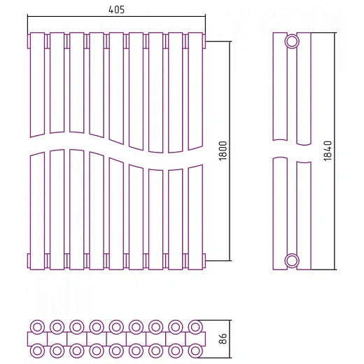 Радиатор трубчатый Сунержа Эстет-00, 9 секций, боковое подключение, цвет матовое золото, 032-0332-1809