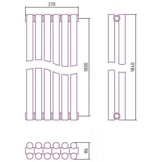 Радиатор трубчатый Сунержа Эстет-11, 6 секций, боковое подключение, цвет матовое золото, 032-0302-1806 Радиатор трубчатый Сунержа Эстет-11, 6 секций, боковое подключение, цвет матовое золото, 032-0302-1806