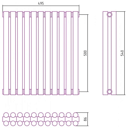Радиатор отопления Сунержа Эстет-11, 11 секций, боковое подключение, цвет шампань, 020-0302-5011