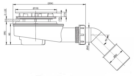 Выпускной комплект для душевого поддона Alcaplast A492CR d90, с толстыми стенами, хромированный
