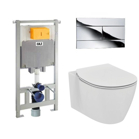 Комплект: инсталляция OLI 80 + клавиша смыва Slim хром + унитаз подвесной Ideal Standard Connect AquaBlade с сиденьем Soft-Close, 885111+659044+E047901+E772401 Комплект: инсталляция OLI 80 + клавиша смыва Slim хром + унитаз подвесной Ideal Standard Connect AquaBlade с сиденьем Soft-Close, 885111+659044+E047901+E772401