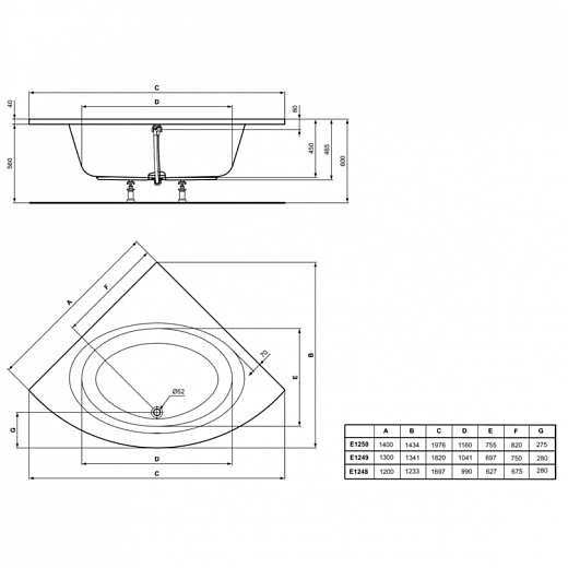 Ванна акриловая Ideal Standard Connect Air угловая 140x140 E125001