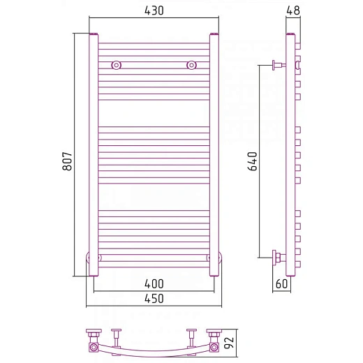 Полотенцесушитель водяной Сунержа Аркус 12-0251-8040, 800x400, цвет белый