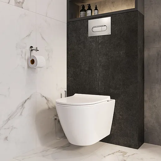 Инсталляция с унитазом VitrA Sanibelle 9878B003-7200 комплект 4 в 1 с сиденьем микролифт безободковый цвет клавиши глянцевый хром