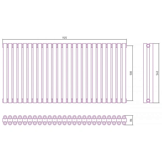 Радиатор трубчатый Сунержа Эстет-00, 25 секций, боковое подключение, цвет матовое золото, 032-0332-5025