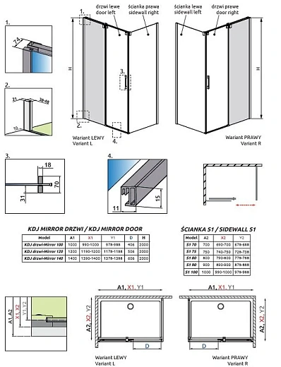 Неподвижная стенка Radaway Espera KDJ Mirror 550 L, 55 х 200 см, стекло прозрачное, профиль хром, левая, 380232-71L