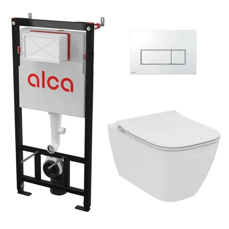 Комплект: инсталляция AlcaPlast AM101/1120 с кнопкой M570 белой и унитаз подвесной Ideal Standard i.life B с тонким сиденьем Soft-Close