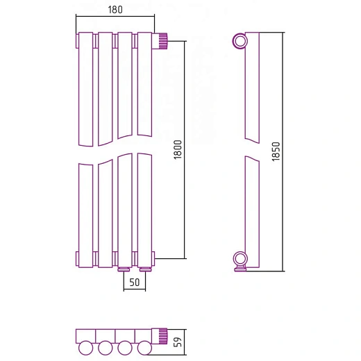 Радиатор трубчатый Сунержа Эстет-1 EU50, 4 секции, левое/правое нижнее подключение, цвет матовое золото, 032-0310-1804/032-0311-1804